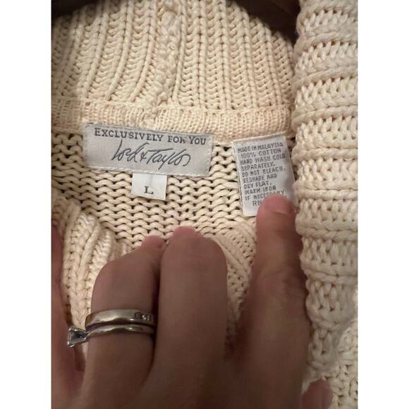 Lord and taylor Fisherman Sweater Pullover Women Size Large Preppy Neutral - Picture 4 of 7